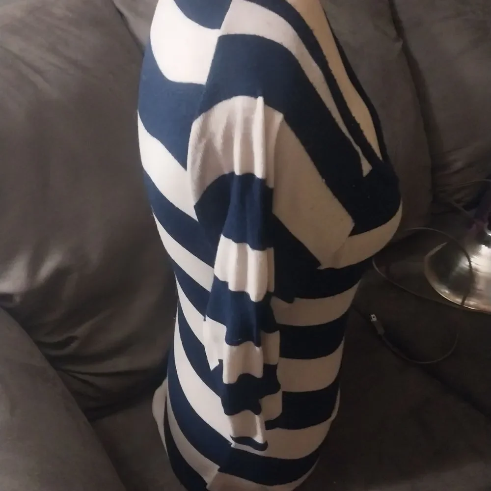 Striped Navy and Cream Women's Scoop Neck Sweater